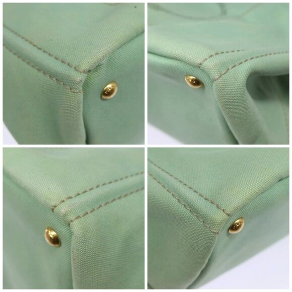 PRADA Canapa GM Hand Bag Canvas Gold Green Auth - Picture 15 of 16